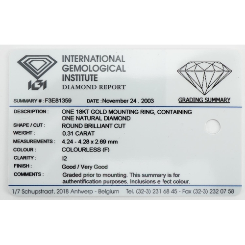 3030 - 18ct white gold diamond solitaire ring with International Gemological Institute report, the diamond ... 