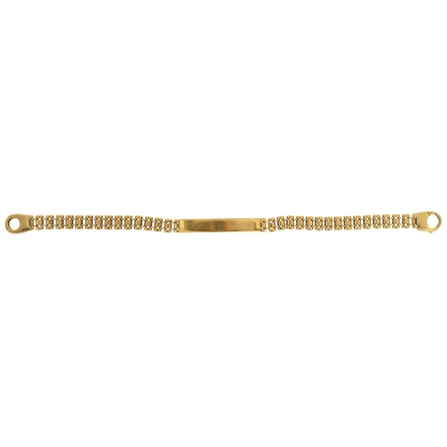 3050 - 18ct gold identity bracelet, 21.5cm in length, 23.4g