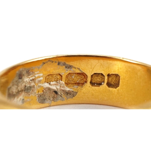 3056 - 22ct gold wedding band, size P/Q, 8.2g