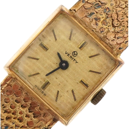 3061 - Verity, ladies 9ct gold watch with 9ct gold strap, the case numbered 427869, the case 16mm wide, tot... 