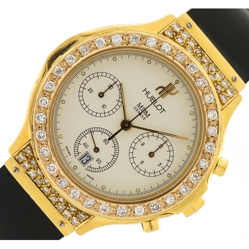 3006 - Hublot, 18ct gold and diamond Hublot MDM 1621.3 wristwatch, reference 251132, with black rubber stra... 