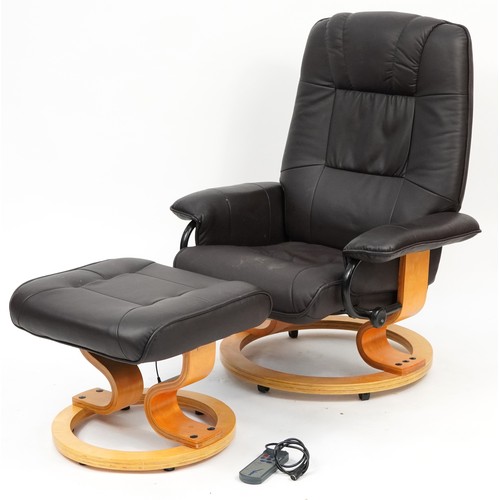 1073A - Napoli electric swivel massage chair with brown upholstery, 102cm high