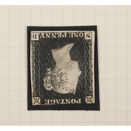 2515 - Good selection of Penny Blacks and Two Pence Blue stamps on page including Penny black with inverted... 