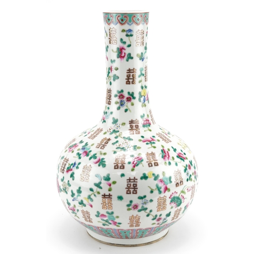 383 - Large Chinese porcelain vase hand painted in the famille rose palette with flowers, 39.5cm high