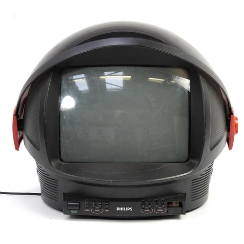 1379 - Vintage Philips Discoverer space helmet TV, approximately 42cm high x 50cm wide