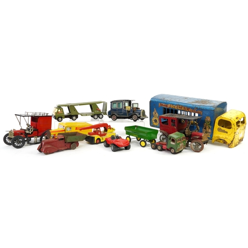 1626 - Vintage tinplate vehicles including Tri-ang, Regal Circus truck, Eli Pirelli truck and Tonka