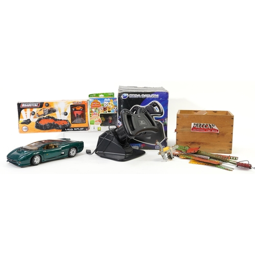 1625 - Vintage and later toys including a Sega Saturn Arcade Racer, Meccano and a Maisto 1/12 scale diecast... 