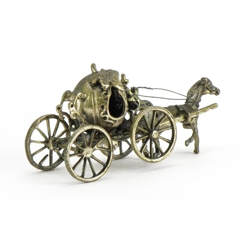 164 - Continental 800 grade silver study of Cinderella's pumpkin horse and carriage, 7.5cm wide, 32.6g