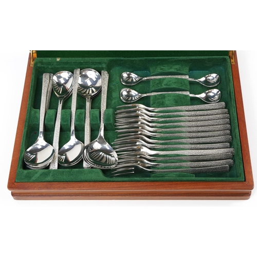 310 - Gerald Benney for Viners, six place canteen of Viners Studio Bark design stainless steel cutlery, 39... 