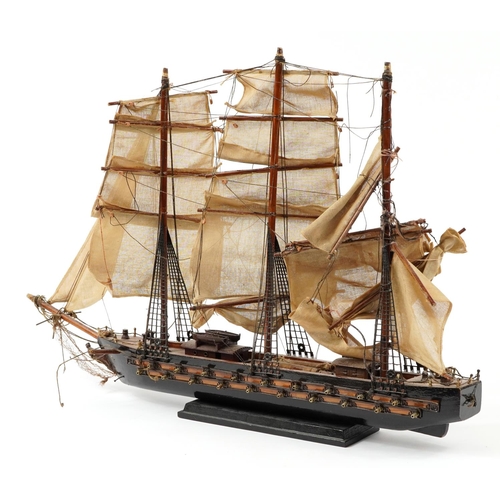 290 - Wooden model of a Napoleonic rigged frigate, 79cm in length