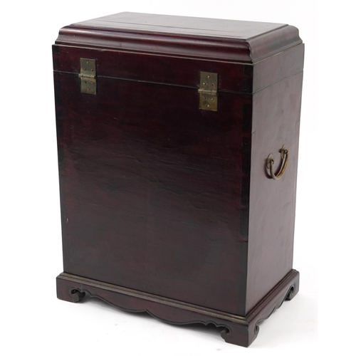 335 - Chinese hardwood four drawer collector's chest with hinged lid and brass mounts, 51cm H x 37.5cm W x... 