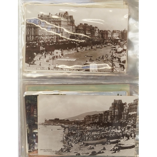 758 - Collection of nearly one hundred Eastbourne postcards arranged in an album including Grand Parade, T... 