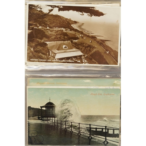 758 - Collection of nearly one hundred Eastbourne postcards arranged in an album including Grand Parade, T... 