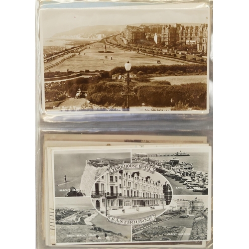 758 - Collection of nearly one hundred Eastbourne postcards arranged in an album including Grand Parade, T... 