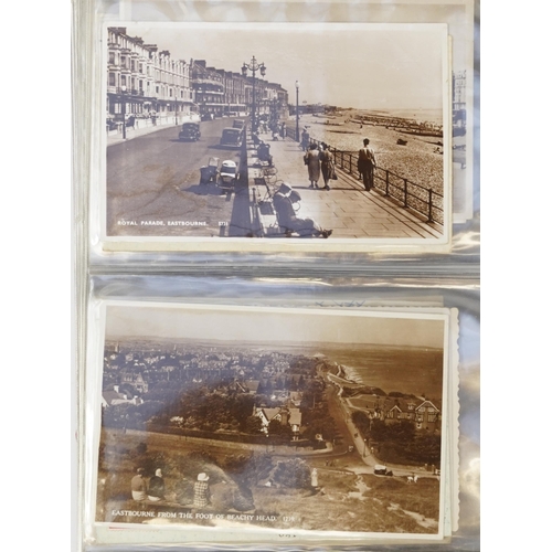 758 - Collection of nearly one hundred Eastbourne postcards arranged in an album including Grand Parade, T... 