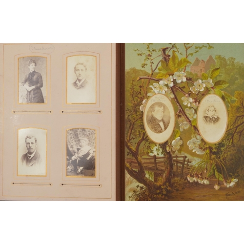 754 - Collection of Victorian photographs, cabinet cards and cartes de visite arranged in three albums inc... 