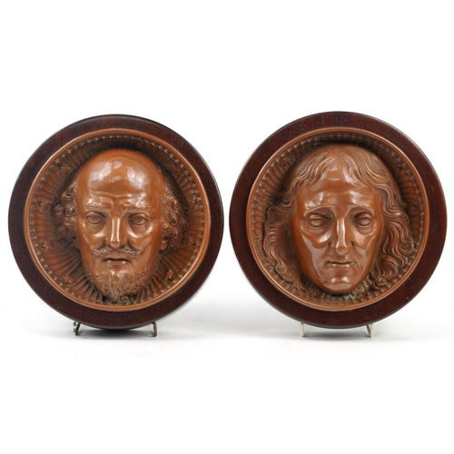 7 - William Potts, mid 19th century bronzed metal mask of Shakespeare housed in a later mahogany wall pl... 