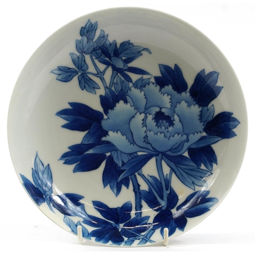 1235A - Japanese Nabeshima porcelain footed dish hand painted with flowers, 21cm in diameter