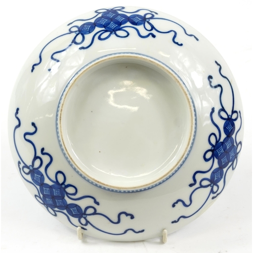 1235A - Japanese Nabeshima porcelain footed dish hand painted with flowers, 21cm in diameter