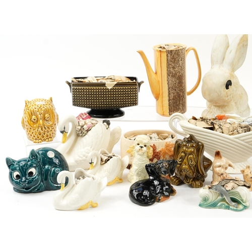 1446 - Collection of vintage Sylvac porcelain including vases, teapot, money boxes and swan vases, the larg... 