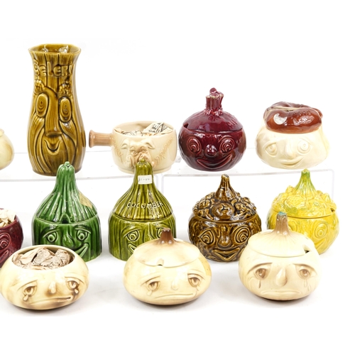 1439 - Collection of vintage Sylvac porcelain face pot storage jars, the largest 20.5cm high