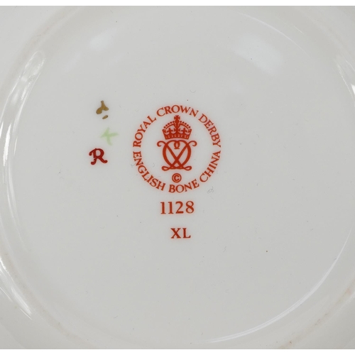 186 - Royal Crown Derby Old Imari china numbered 1128 including trios, sandwich plate, milk jug and sugar ... 