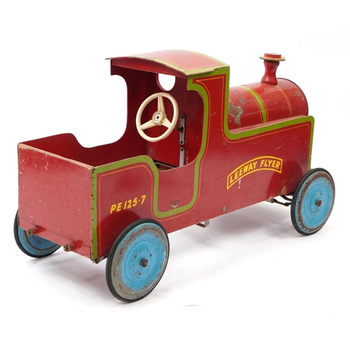 1694 - Vintage Tri-ang wooden Leeway Flyer child's ride-on pedal locomotive, 108cm in length