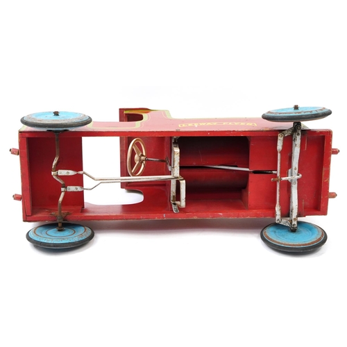 1694 - Vintage Tri-ang wooden Leeway Flyer child's ride-on pedal locomotive, 108cm in length