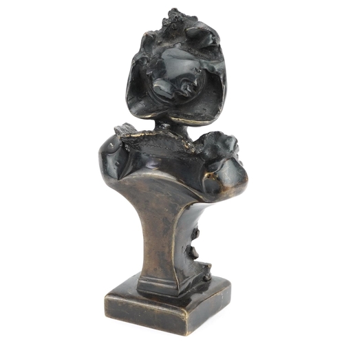 299 - European patinated bronze bust of a young female, 22.5cm high