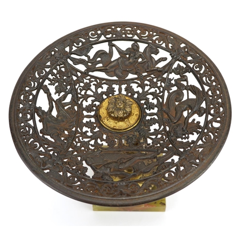 344 - 19th Century Coalbrookdale style cast iron pierced centrepiece with gilt metal Putti support on a sq... 