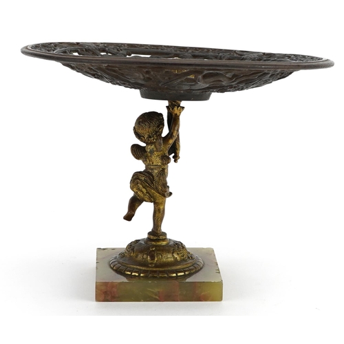 344 - 19th Century Coalbrookdale style cast iron pierced centrepiece with gilt metal Putti support on a sq... 