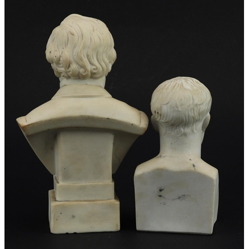 279 - Two Parianware busts including one of Disraeli, the largest 18cm high