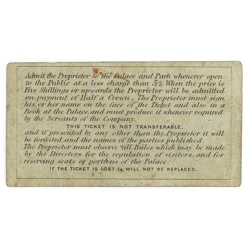 708 - Gentlemen's 1860 Crystal Palace Exhibition season ticket numbered A287, inscribed Robert E Hill