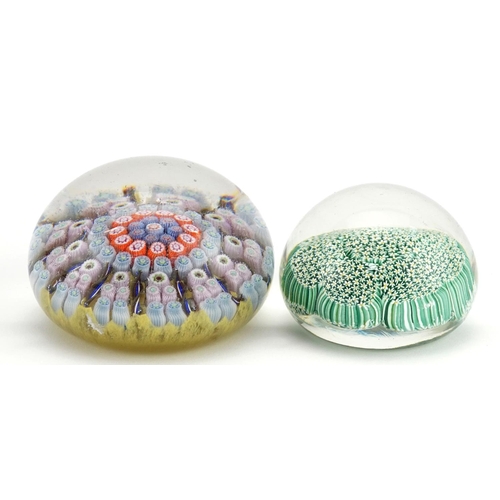 1357 - Two millefiori glass paperweights, the largest 6.5cm in diameter