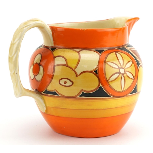 1 - Clarice Cliff, Art Deco Bizarre jug hand painted in the sliced fruit pattern, 20cm in length