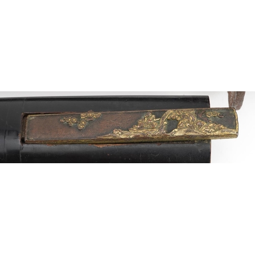 269 - Good Japanese Wakizashi with bound shagreen grip, mixed metal mounts, floral engraved tsuba, lacquer... 