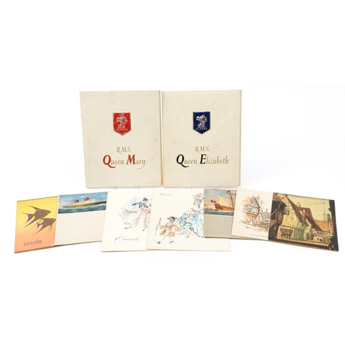 728 - Two shipping interest Cunard RMS Queen Elizabeth voyage booklets and related ephemera