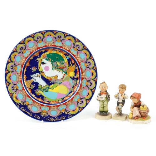 1307 - Two Goebel Hummel figures and a Rosenthal Galerie plate signed by Bjorn Wiinblad, the largest 29cm i... 