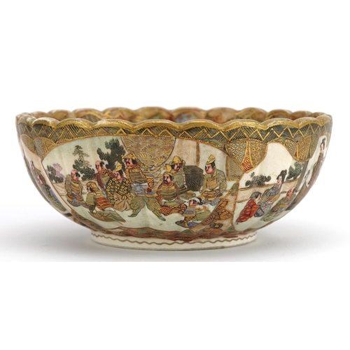 264 - Japanese Satsuma pottery bowl hand painted with figures, character marks to the base, 15.5cm in diam... 