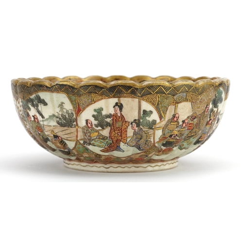 264 - Japanese Satsuma pottery bowl hand painted with figures, character marks to the base, 15.5cm in diam... 