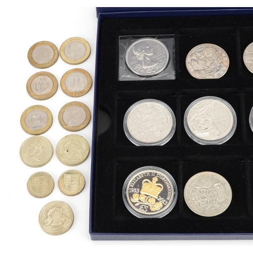 657 - Collection of five pound, two pound and one pound coins, various designs including Elizabeth II Coro... 