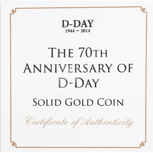 613 - Elizabeth II 70th Anniversary of D Day solid gold coin by The Jubilee Mint