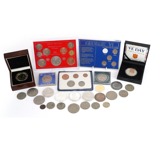 664 - British coinage, some proof, including 70th Anniversary of VE Day Guernsey five pound coin and Great... 