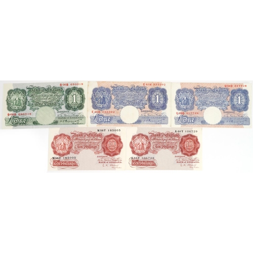 663 - Four Bank of England banknotes including two K O Peppiatt Emergency one pounds and L K O'Brien ten s... 