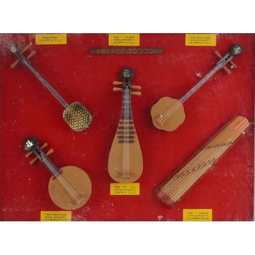 1295 - Glazed diorama of Chinese musical instruments including San-hseieh and Swei Dynasty flute, overall 3... 