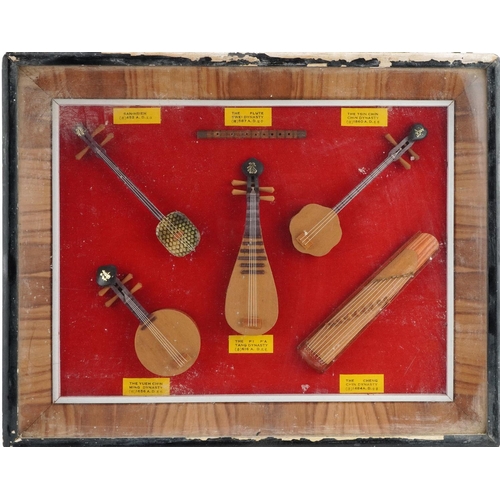 1295 - Glazed diorama of Chinese musical instruments including San-hseieh and Swei Dynasty flute, overall 3... 