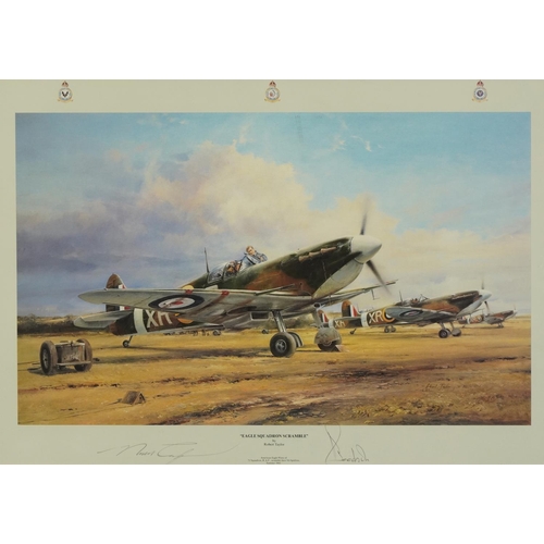 883 - Robert Taylor - Eagle Squadron Scramble, print in colour, signed by the Artist and pilot, mounted, f... 