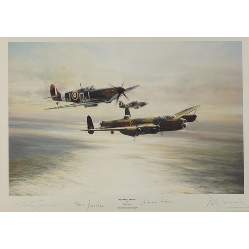 882 - Robert Taylor - Memorial Flight, print in colour, signed by the artist and pilots including Johnny J... 