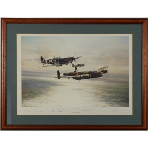 882 - Robert Taylor - Memorial Flight, print in colour, signed by the artist and pilots including Johnny J... 