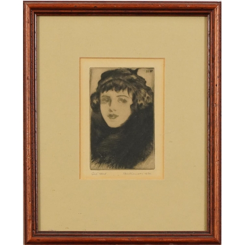 1715 - Harold Williamson 1924 - Girl's head, pencil signed print in colour, inscribed verso Permanent colle... 